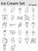 Black Line Art Illustration Of Ice Cream Icon Set. vector