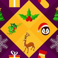 Navidad tema sin costura modelo antecedentes en amarillo y púrpura color. vector