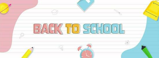 Back To School Text With Supplies Elements Decorated On Abstract Background. vector