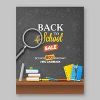 Back To School Sale Template Design With Discount Offer And Supplies Elements On Black Background. vector