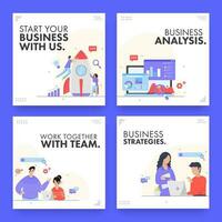 Business Analysis And Teamwork Concept Based Posts Or Template Design In Four Options. vector
