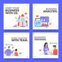 Business Analysis And Teamwork Concept Based Posts Or Template Design In Four Options. vector