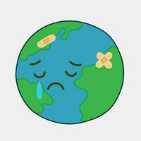 sad, crying earth, get sick of planet earth  with patches and bandages vector