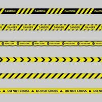 Warning yellow tape set stripes borders, Caution tape set of yellow warning ribbons. vector