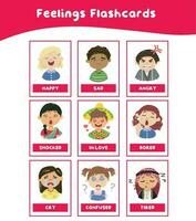 Set of children expressing feelings with adjective words illustration. vector