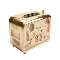 Retro Style Golden Radio With Transparent Background. png