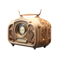 Retro Style Golden Radio With Transparent Background. png