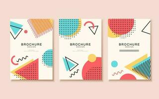 Vivid memphis style flyer template design with geometric elements on pink background vector