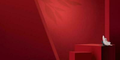 Red minimalism background with podiums for product displaying in 3d illustration vector