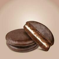 Isolated choco pie with half section in 3d illustration vector