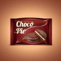 Choco pie foil package in 3d illustration isolated on brown background vector