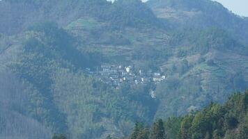 The beautiful mountains view from the top of the hill in spring photo