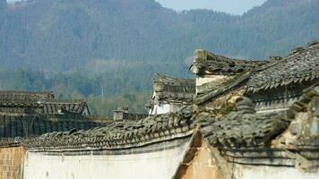 The beautiful traditional Chinese village view with the classical architecture and fresh green trees as background photo