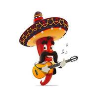 Mexican red chili pepper mariachi in sombrero vector