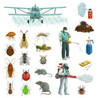 Pest control cartoon set with pest insects, rodent vector