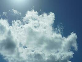 The beautiful sky view with the white clouds and blue sky as background in summer photo