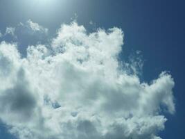 The beautiful sky view with the white clouds and blue sky as background in summer photo