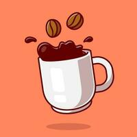 Floating Coffee With Beans Cartoon Vector Icon Illustration.  Food And Drink Icon Concept Isolated Premium Vector. Flat  Cartoon Style