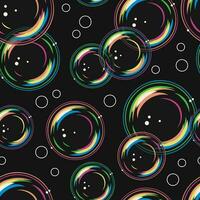 Seamless pattern with foam soap bubbles on black background in vintage style. Vector colorful illustration.