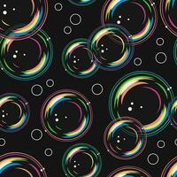 Seamless pattern with foam soap bubbles on black background in vintage style. Vector colorful illustration.