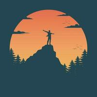 Man hiking journey happy on the mountain vector