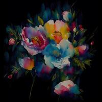 Flower bouquet paintings, Flower illustration, Botanical watercolor illustration, Colorful floral arrangement, photo