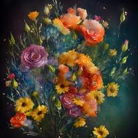 Flower bouquet paintings, Flower illustration, Botanical watercolor illustration, Colorful floral arrangement, photo