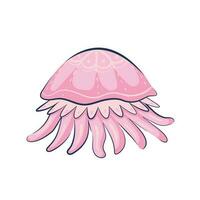 Pink jellyfish vector illustration in flat style. Undersea world. Inhabitants of the deep sea