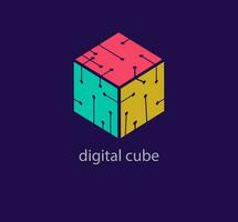 Creative digital line cube logo. Unique design color transitions. Custom tech connection logo template. vector. vector