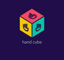 Creative hand cube logo. Unique design color transitions. Custom palm hand raise logo template. vector. vector