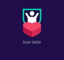 Creative heart table and people logo design. Unique design color transitions. Unique relationship statement logo template. vector