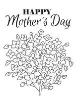 Happy Mother's day. Hand drawn coloring pages for kids and adults. Beautiful drawings with patterns and details. Spring coloring book pictures with blooming branches, flowers, smile, stickers, quotes vector