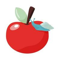 Snail on an apple colourful handdrawn vector illustration.