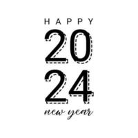 Vector design template for the number 2024 featuring dotted line numbers. The illustration includes a logo in the form of a black label, which can be used for diaries, notebooks, calendars, and web