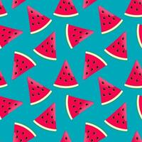 Summer watermelon seamless pattern on blue background vector