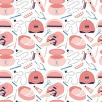 Vector manicure tools seamless pattern. Different manicure salon instruments pattern. UV lamp, scissors and nail polish vector illustration