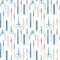 Manicure instruments seamless pattern on white background. Flat style manicure tools vector pattern