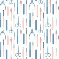 Manicure instruments seamless pattern on white background. Flat style manicure tools vector pattern