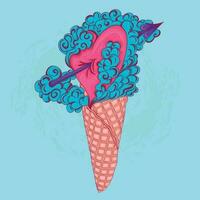 Heart with an arrow in the clouds in the waffle cone. vector