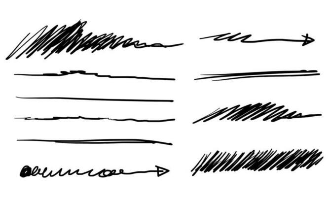 Set of hand drawn lines. Doodle design element with underline, scribble, swashes, swoops. swirl. vector illustration