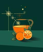 Still Life with Orange Juice and orange Citrus Fruits in Geometric Style - Abstract Vector Illustration in Fresh and Modern Design