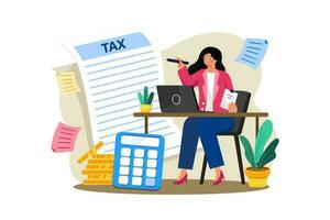 An accountant prepares tax returns for a small business. vector