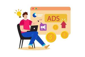 un pago por clic experto gestiona en línea publicidad campañas para un negocio. vector