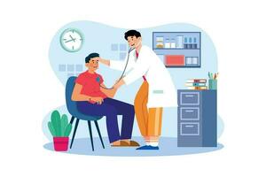 A doctor examines a patient to diagnose an illness or injury. vector