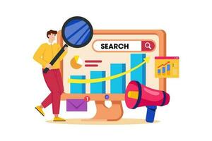 A search engine marketer creates and manages ad campaigns on search engines. vector