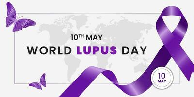 Vector illustration of World Lupus Day with awareness ribbon and butterfly.
