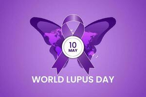 vector ilustración de mundo lupus día con conciencia púrpura cinta y mariposa para crónico autoinmunidad conciencia.