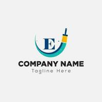 Paint Logo On Letter E Template. Paint Logo On E Letter, Initial Paint Sign Concept Template vector