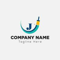Paint Logo On Letter J Template. Paint Logo On J Letter, Initial Paint Sign Concept Template vector
