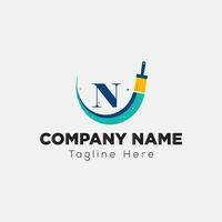 Paint Logo On Letter N Template. Paint Logo On N Letter, Initial Paint Sign Concept Template vector